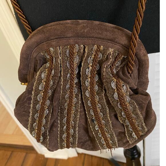 BRIZZOLARI Brown SUEDE Leather‎ CROSSBODY Tassel Purse Made in Italy - Picture 7 of 10